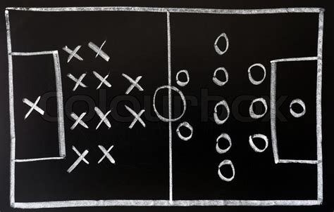 Soccer Formation Tactics Drawn In Chalk On A Blackboard Stock Photo