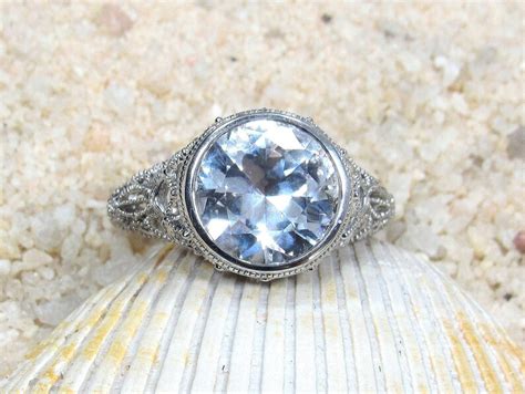 Vintage White Sapphire Engagement Ring Aegle Antique Style Etsy