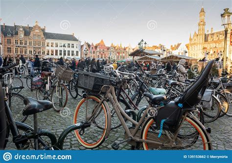 Brugge West Flanders Belgium December 2018 Bicycles Parking At