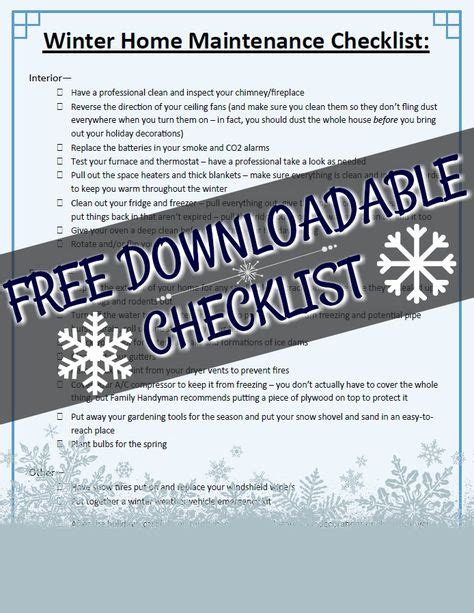 Winterize Your Home Free Downloadable Checklist Home Maintenance Winter House