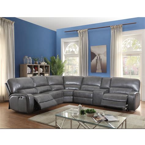 Acme Saul Power Motion Gray Leather Sectional Sofa Bed Bath And Beyond