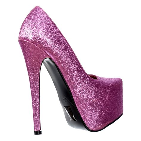 onlineshoe sparkly pink shimmer glitter high heel stiletto concealed platform shoes pink