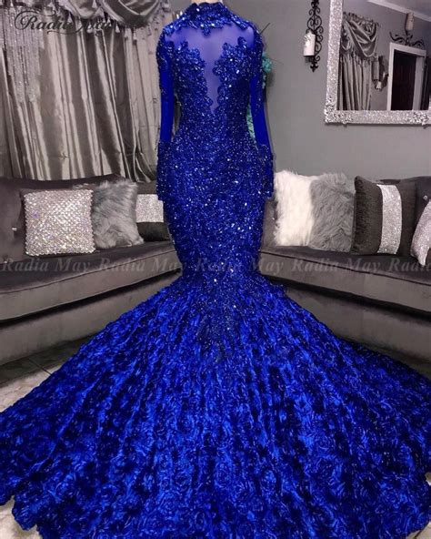82 Long Sleeve Royal Blue Plus Size Prom Dresses