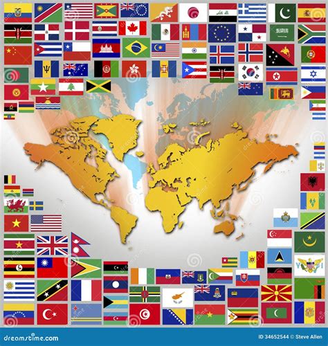 Banderas Nacionales Y Mapa Del Mundo Imagenes De Archivo Imagen 34652544