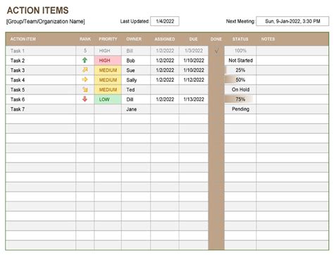 Action Item Tracker Excel Template