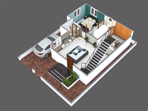 3d Floor Plan Of 3 Story House With Cut Section View