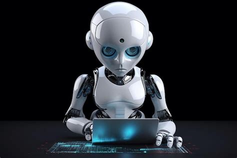 Premium Ai Image Robot Working On A Laptop