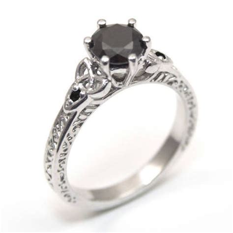 Black Spinel Engagement Ring Set Sterling Silver Celtic Knot Etsy