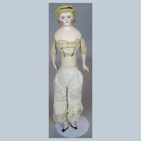 Antique 18 Bisque Parian Alice Or Dolly Madison Type Doll Blue