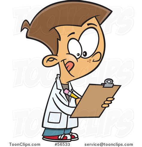 Cartoon White Boy Wearing A Lab Coat And Writing On A Clipboard 56533
