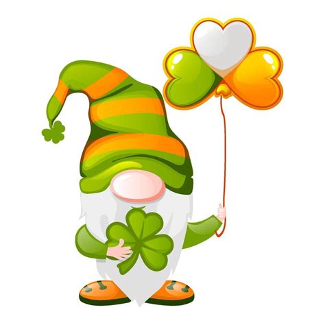 St Patricks Day Irish Gnome Holding Shamrocks Or Clovers Vector Illustration 20576907 Vector