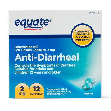 Equate Anti Diarrheal Loperamide Hydrochloride Softgels 2 Mg 12 Ct