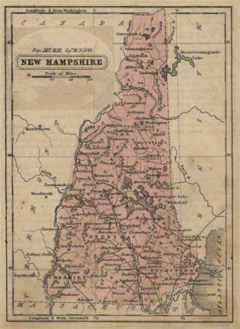 New Hampshire State Map White Mountains C 1855 Boynton Miniature Map