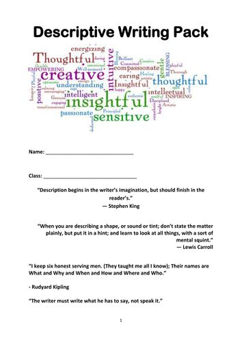 Creative Writing Booklet Description Teaching Resources