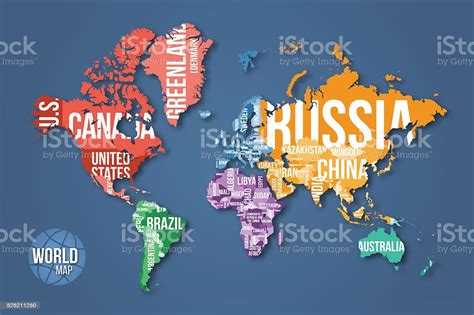 Vector Detailed World Map With Borders And Country Names