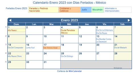 Calendario Enero 2023 Para Imprimir México