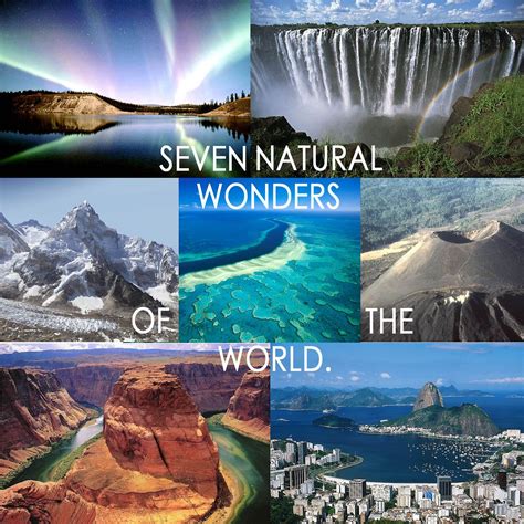 Seven Natural Wonders Of The World Aurora Victoria Falls Mt Everest Great Barrier Reef