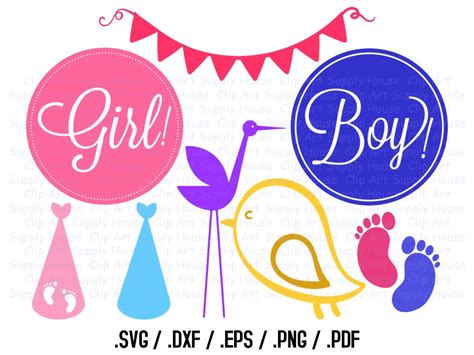 Gender Reveal Clipart Baby Girl Baby Boy Stork Svg Nursery