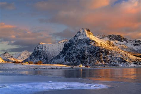Frozen Lake Snow Covered Mountains Lofoten Norway Print Photos By