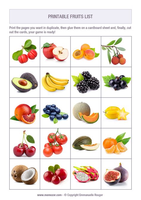 List Of 50 Fruits With Names And Pictures Printable Memozor