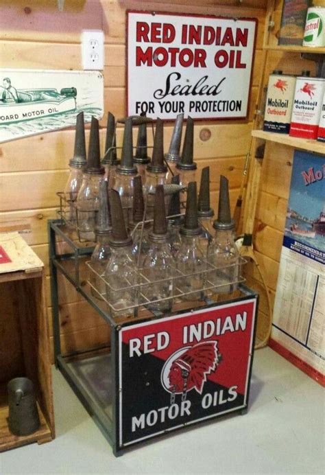 Rare Red Indian Motor Oils Rack Vintage Oil Cans Displays