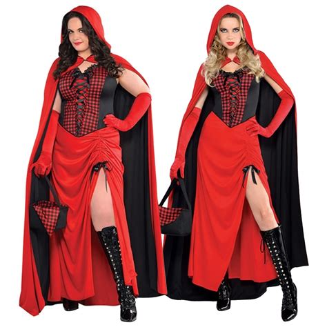 Ladies Dark Red Riding Hood Plus Size Halloween Fancy Dress Costume