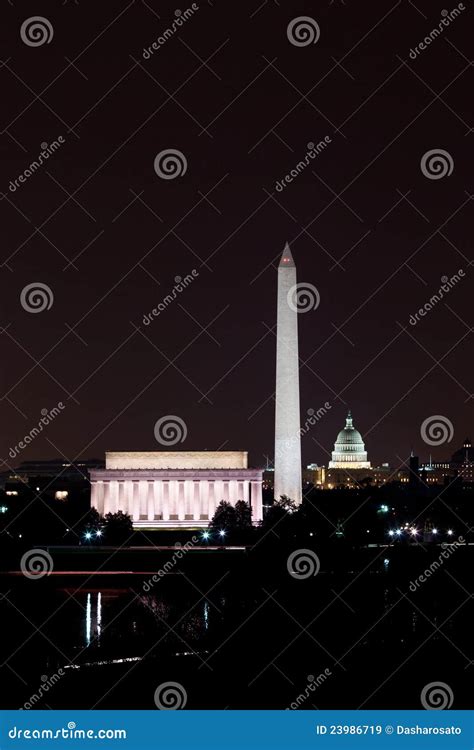 Washington Dc Skyline At Night Stock Image Image Of Obelisk Nature