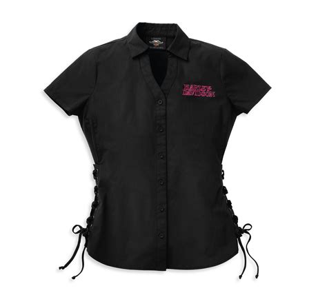 Regular Discount Harley Davidson Womens Zip Up Shirt With Rhinestones