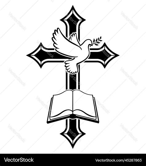 Christian Cross With Dove And Open Bible Vector Image