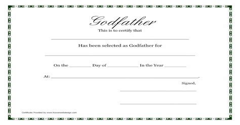 Printable Godfather Certificate Hoover Web Design · Pdf Filetitle