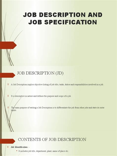 Job Description And Job Specification Presentation Pdf Recruitment