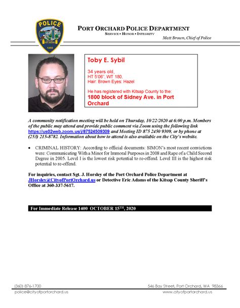 Public Notification Level Iii Sex Offender Port Orchard