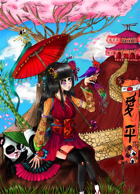 Temple, art and anime sakura. Short kimono girl and sakura temple finished! by LenMJPU ...