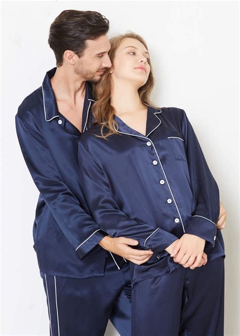 22 Momme Chic Trimmed Silk Couple Pajamas Sets Couple Pajamas Silk