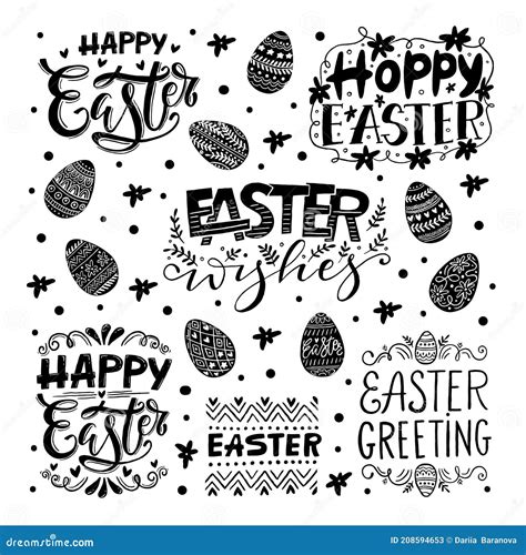Hand Written Easter Phrases Greeting Card With Easter Eggs Stock