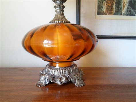 Vintage 1971 Landlwmc Hand Blown Orange Glass Table Lamp And