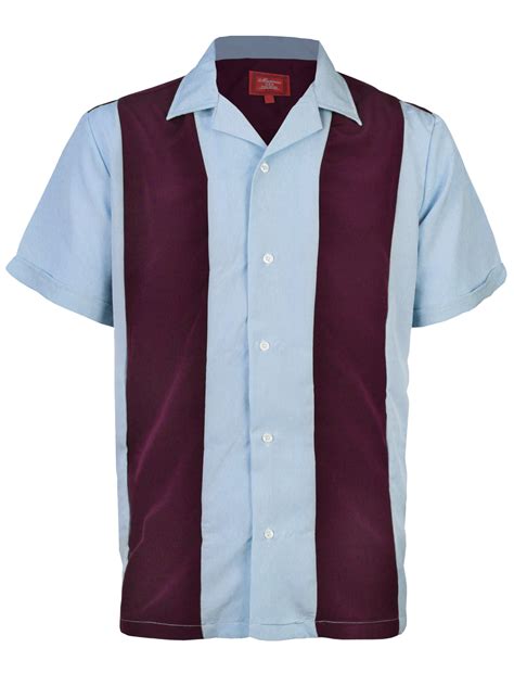 Mens Retro Charlie Sheen Two Tone Guayabera Bowling Shirt