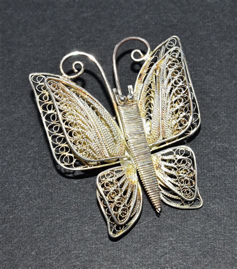 Sterling Silver Filigree Butterfly Vintage Brooch C1950s Etsy