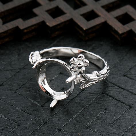 Sterling Silver Flower Ring Setting S925 Silver Round Bezel Etsy