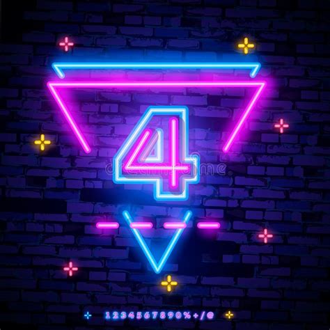 Number Four Symbol In A Cheerful Multi Colored Frame Neon Sign Vector