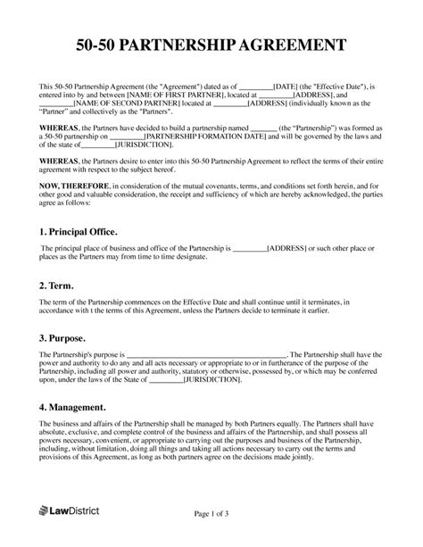 Partnership Agreement Free PDF Word Template LawDistrict