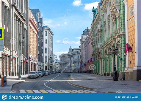 Russia Moscow May 2020 Ilinka Street Empty Streets And Roads Of The