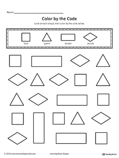Shapes Color by Code: Square, Triangle, Rectangle, Diamond
