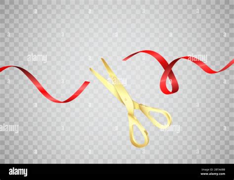 Golden Scissors Cut Red Silk Ribbon Start Celebration Grand Opening