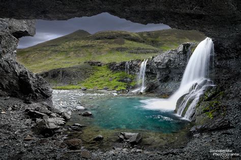 Double Waterfall Cave Waterfalls Iceland Europe Synnatschke