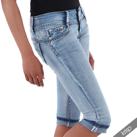 womens stretch slim fit cropped jeans capri knee long shorts summer hot pants ebay