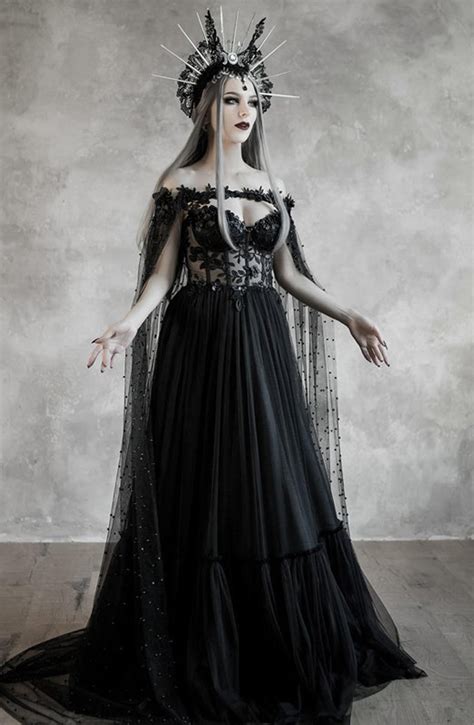 Dark Fairytale Wedding Dress With Cupped Corset Bodice Gothic Black