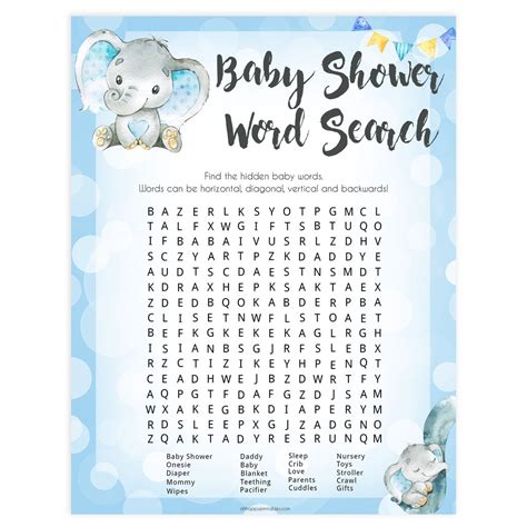 Please browse through all the posts and i am sure that you will love many of these. Baby Word Search - Printable Blue Elephants Baby Shower Games - OhHappyPrintables