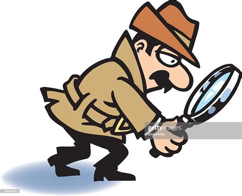 Cartoon Drawing Of Detective With Magnifying Glass High Res Vector
