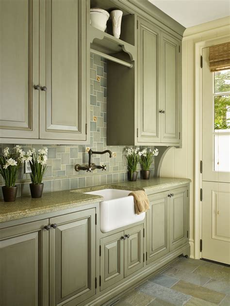 Love The Color And The Sink Green Kitchen Cabinets Kitchen Cabinet